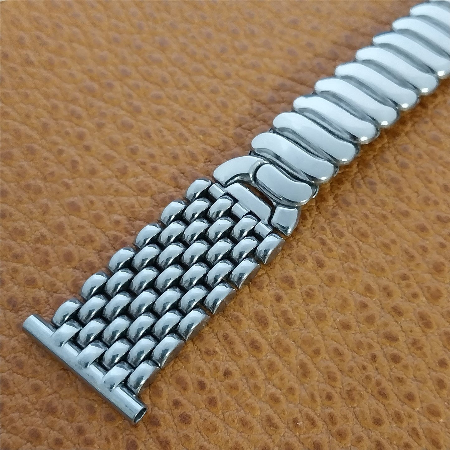 19mm 18mm Stainless Steel Gemex Rice Beads Unused 1950s Vintage Watch Band