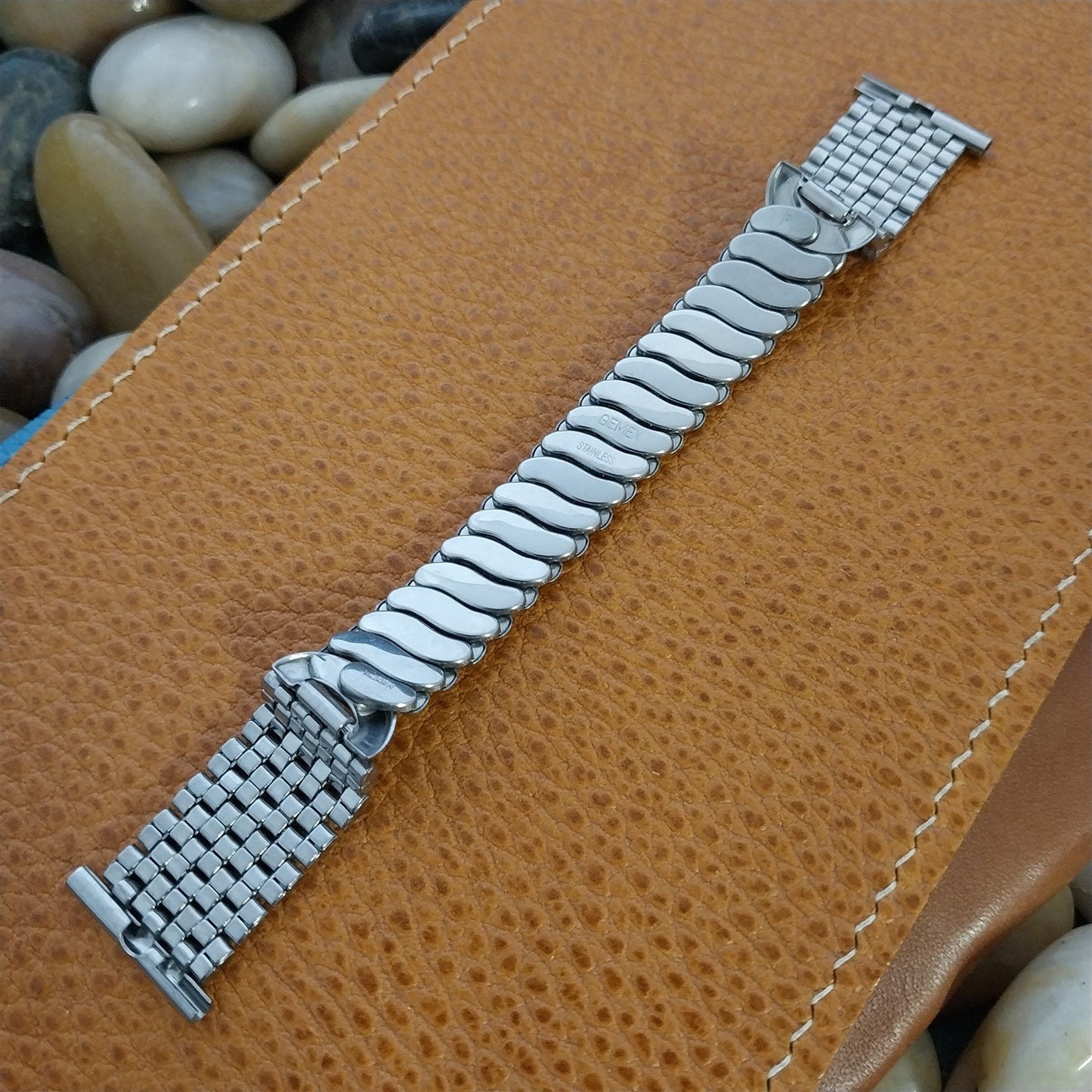 19mm 18mm Stainless Steel Gemex Rice Beads Unused 1950s Vintage Watch Band