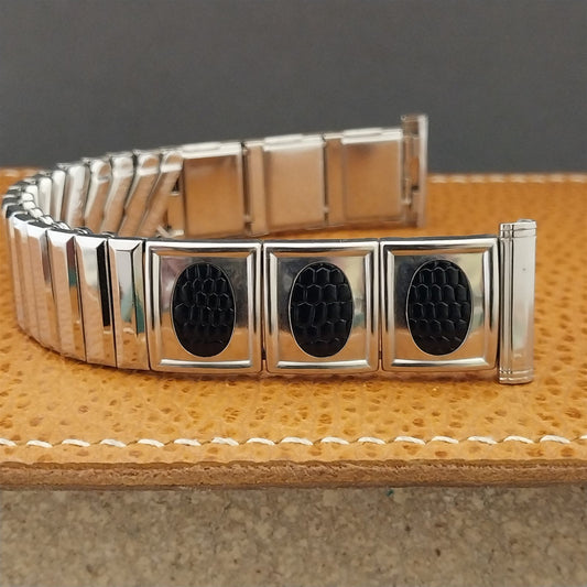 Stainless Steel & Black Lizard Grain Hadley USA Unused 1960s Vintage Watch Band