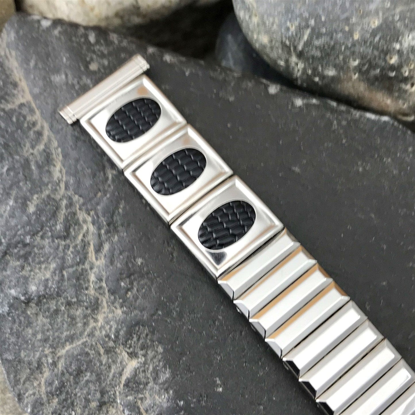 Stainless Steel & Black Lizard Grain Hadley USA Unused 1960s Vintage Watch Band