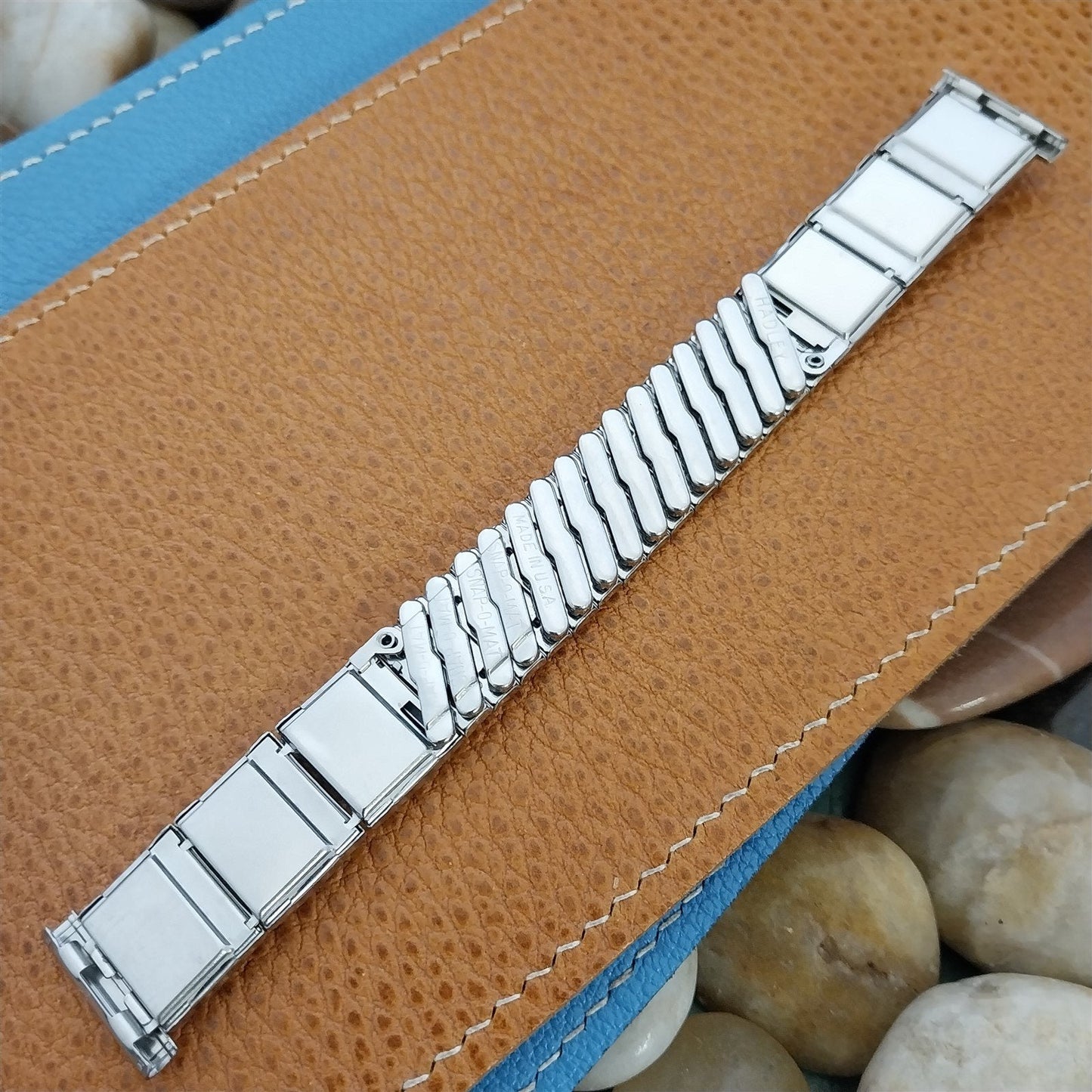 Stainless Steel & Black Lizard Grain Hadley USA Unused 1960s Vintage Watch Band