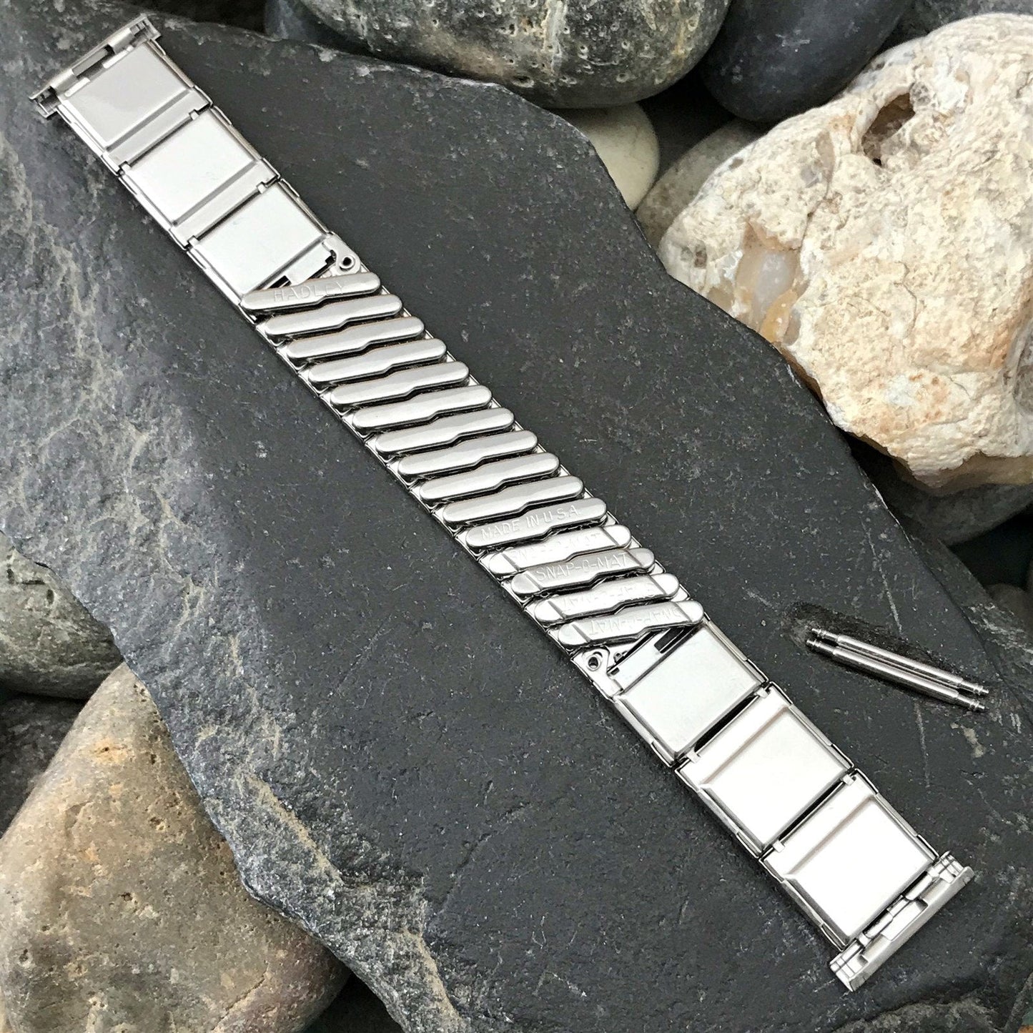 Stainless Steel & Black Lizard Grain Hadley USA Unused 1960s Vintage Watch Band