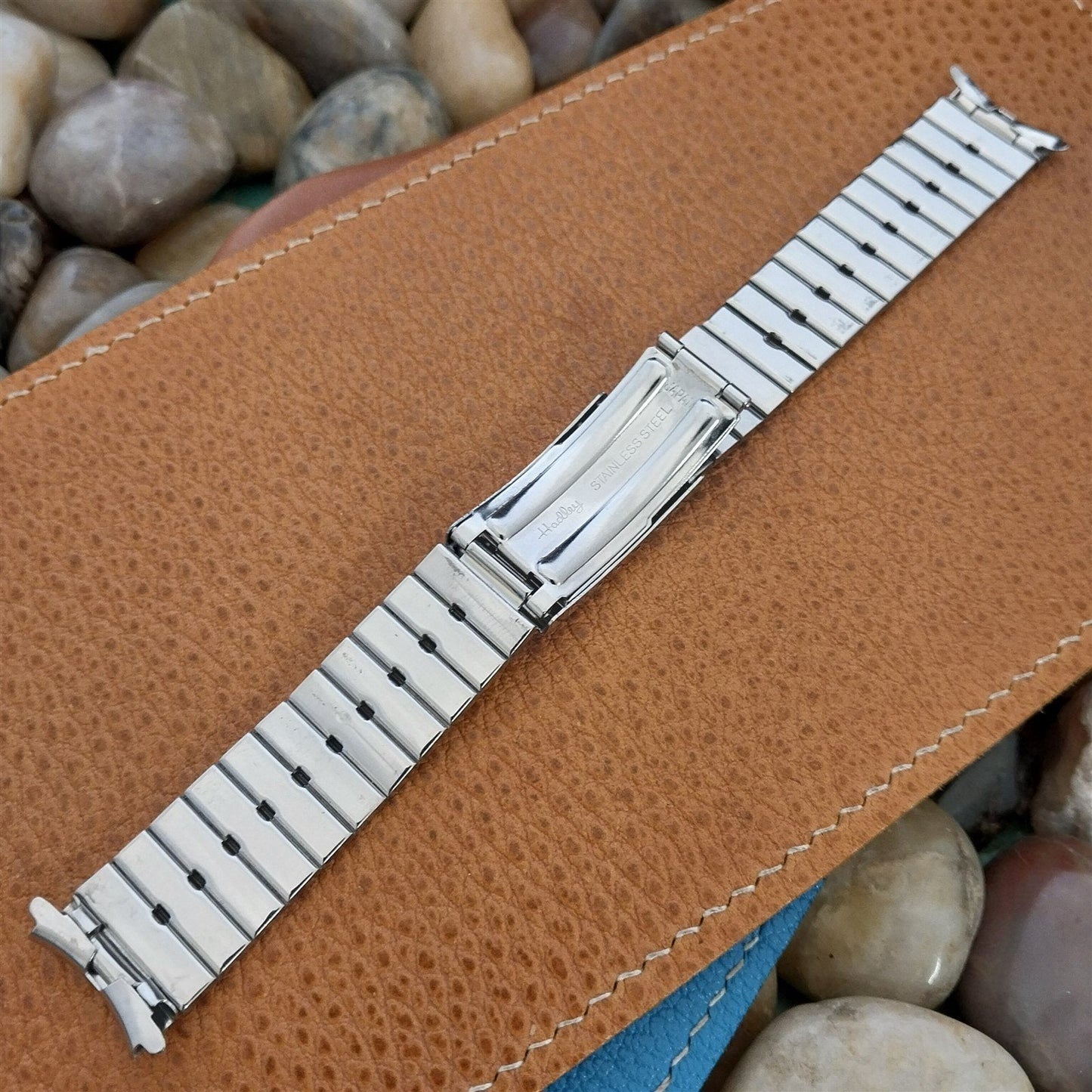 17.2mm Stainless Steel Bar Link Hadley USA 1970s Vintage Watch Band nos