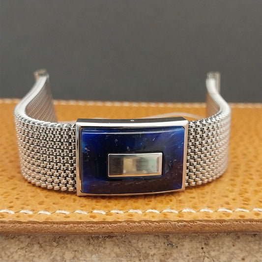 19mm 18mm 16mm Evinger Stainless Stretch Mesh & Blue Glass Vintage Watch Band