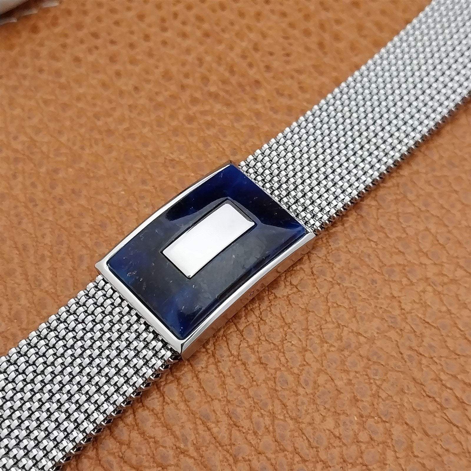 19mm 18mm 16mm Evinger Stainless Stretch Mesh & Blue Glass Vintage Watch Band