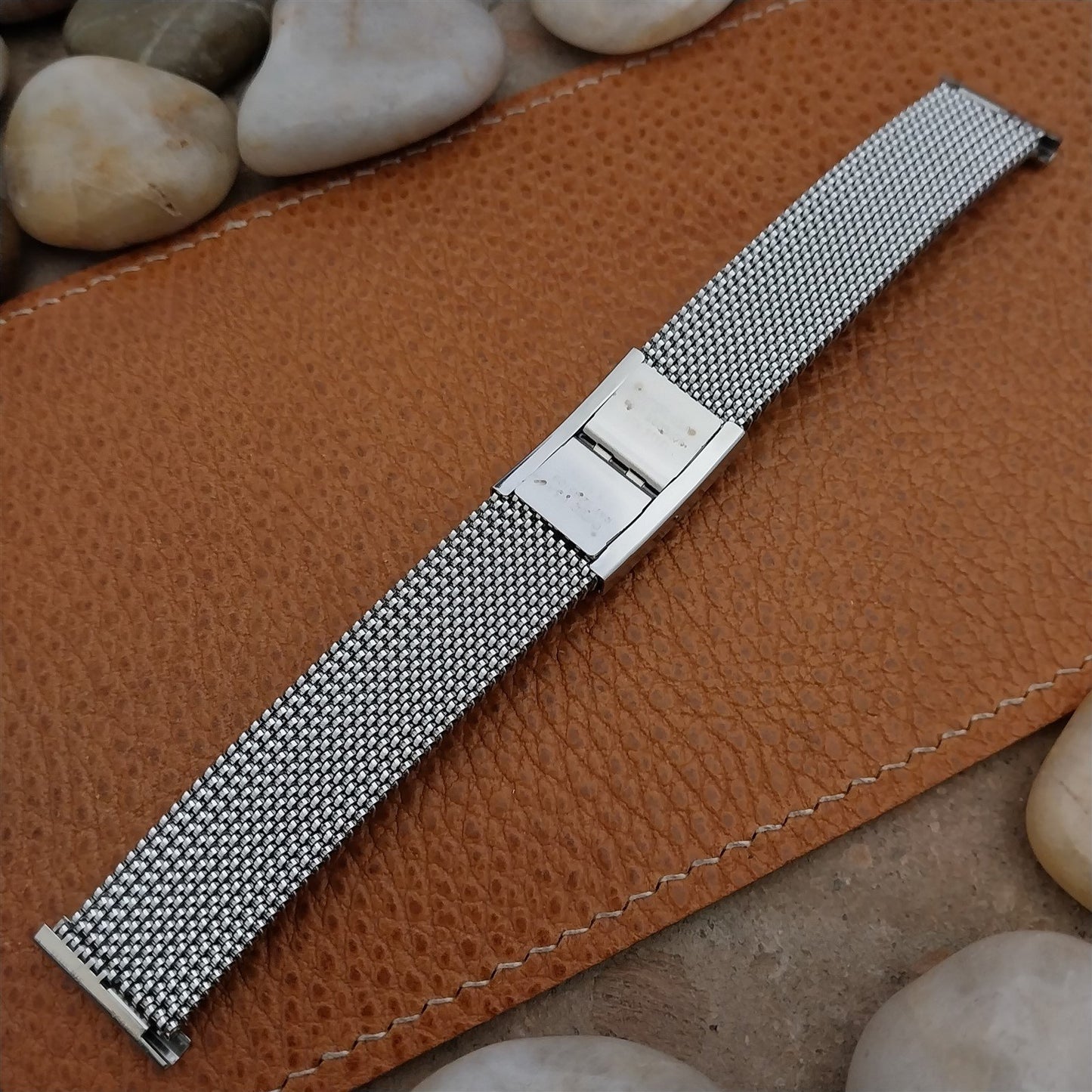 19mm 18mm 16mm Evinger Stainless Stretch Mesh & Blue Glass Vintage Watch Band