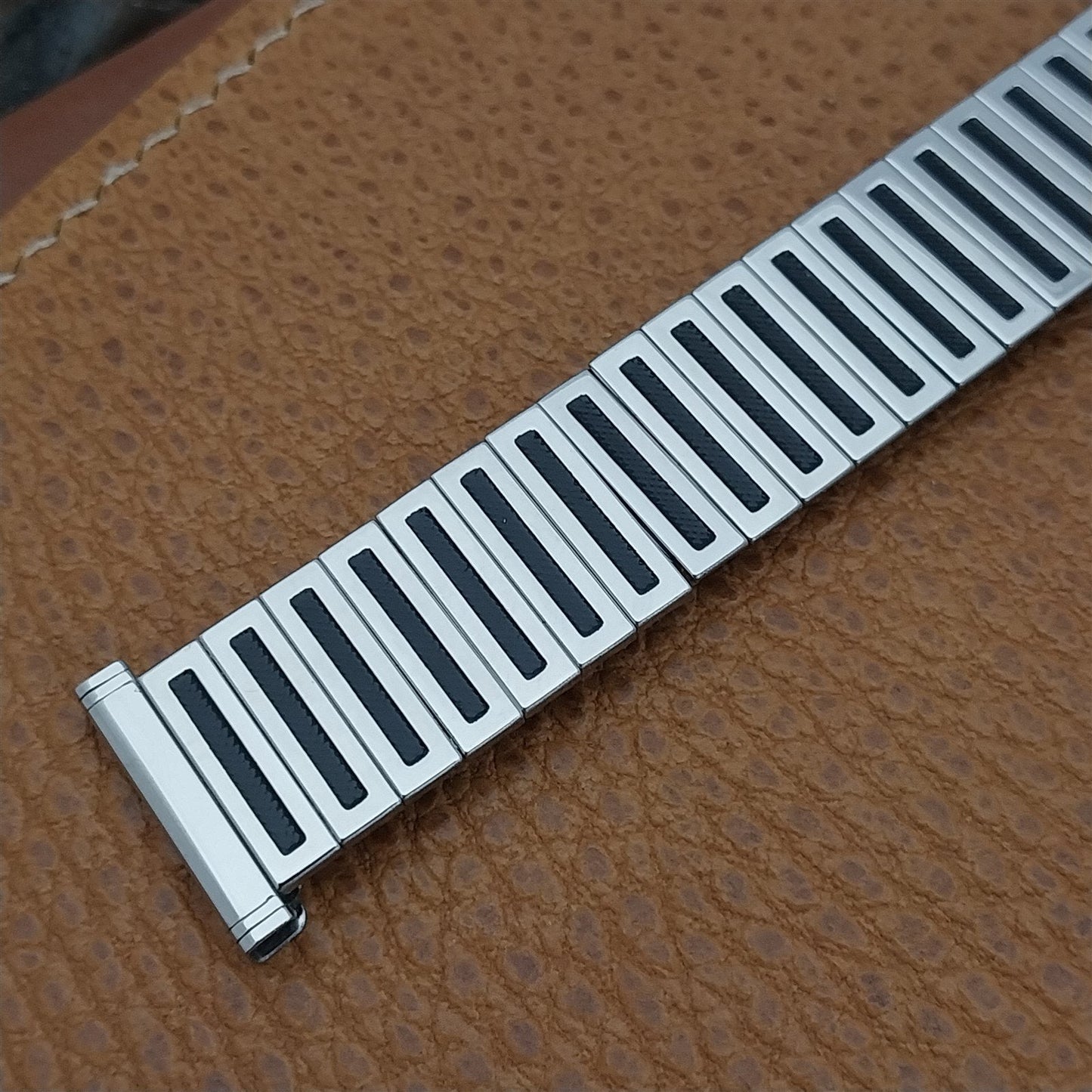 Uniflex Slim Stainless Steel Expansion & Black Enamel 1960s Vintage Watch Band