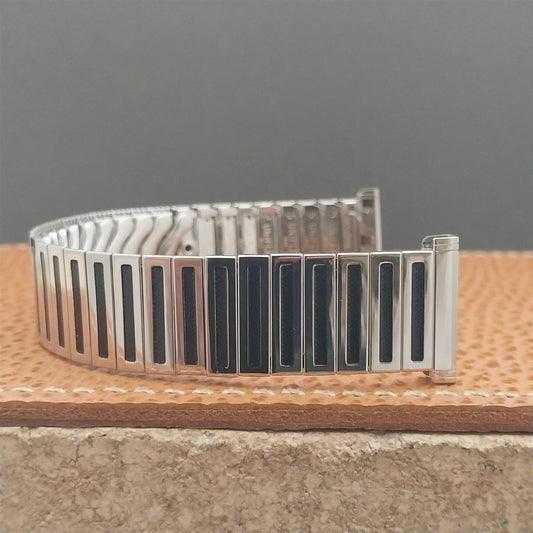 Uniflex Slim Stainless Steel Expansion & Black Enamel 1960s Vintage Watch Band