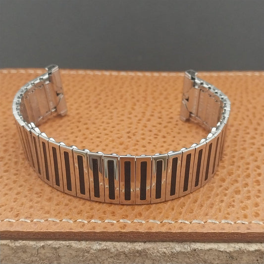 Uniflex Slim Stainless Steel Expansion & Black Enamel 1960s Vintage Watch Band