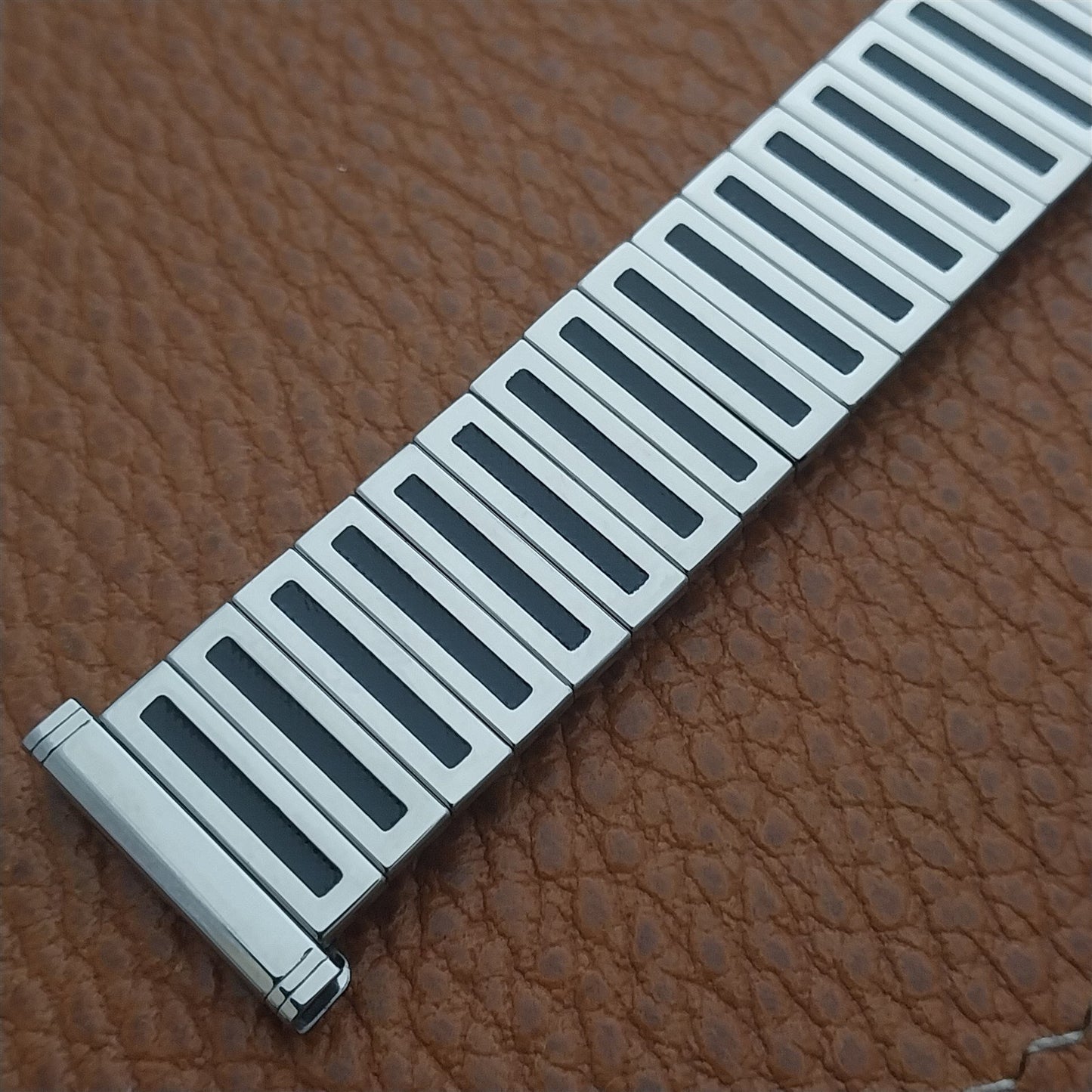 Uniflex Slim Stainless Steel Expansion & Black Enamel 1960s Vintage Watch Band