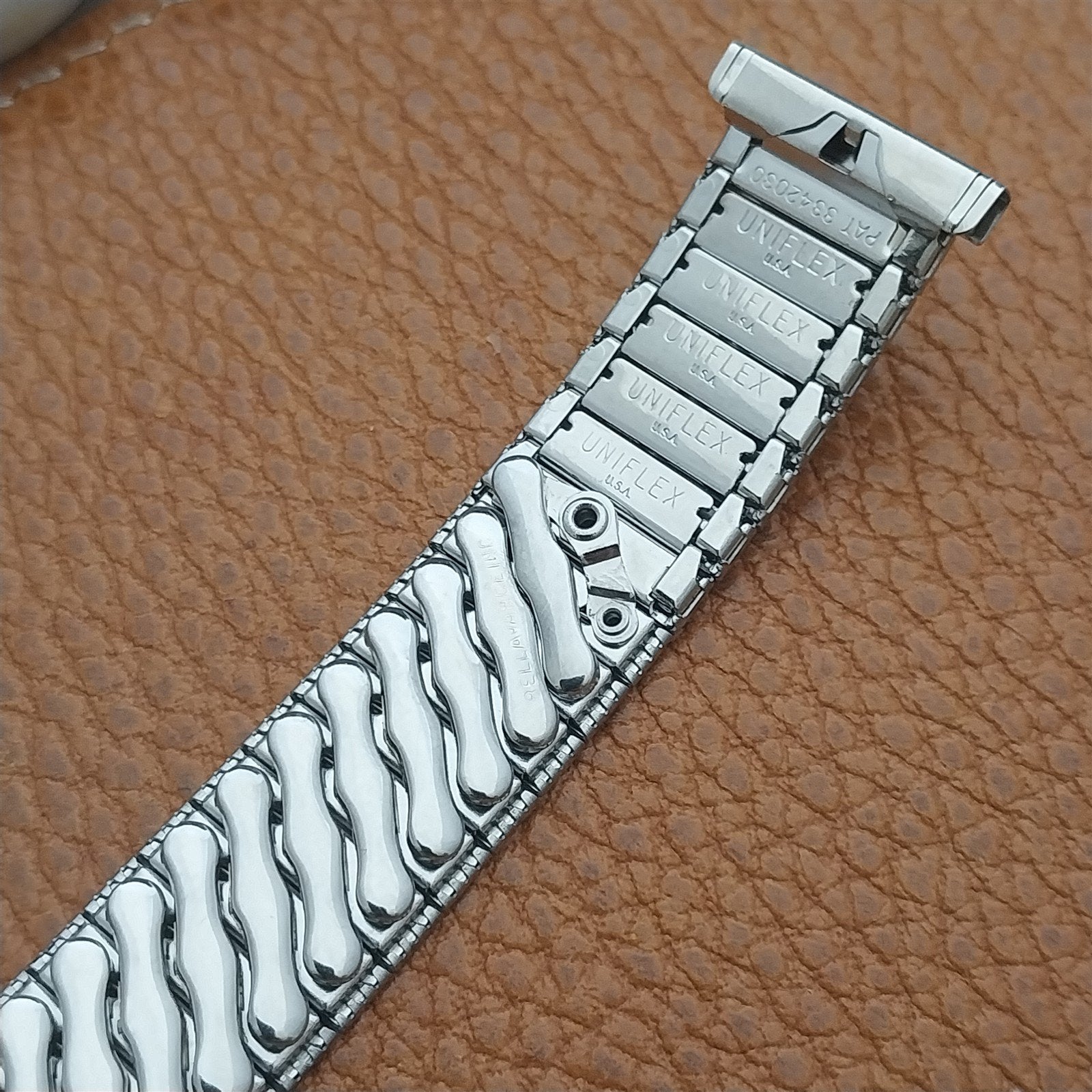 Uniflex Slim Stainless Steel Expansion & Black Enamel 1960s Vintage Watch Band