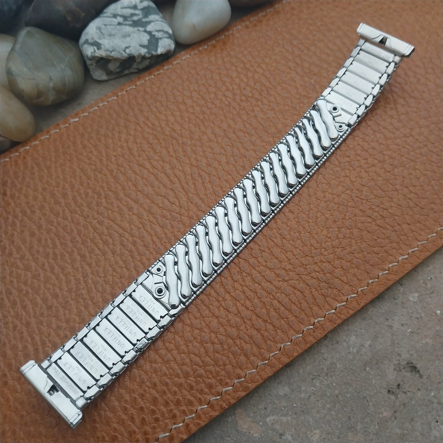 Uniflex Slim Stainless Steel Expansion & Black Enamel 1960s Vintage Watch Band