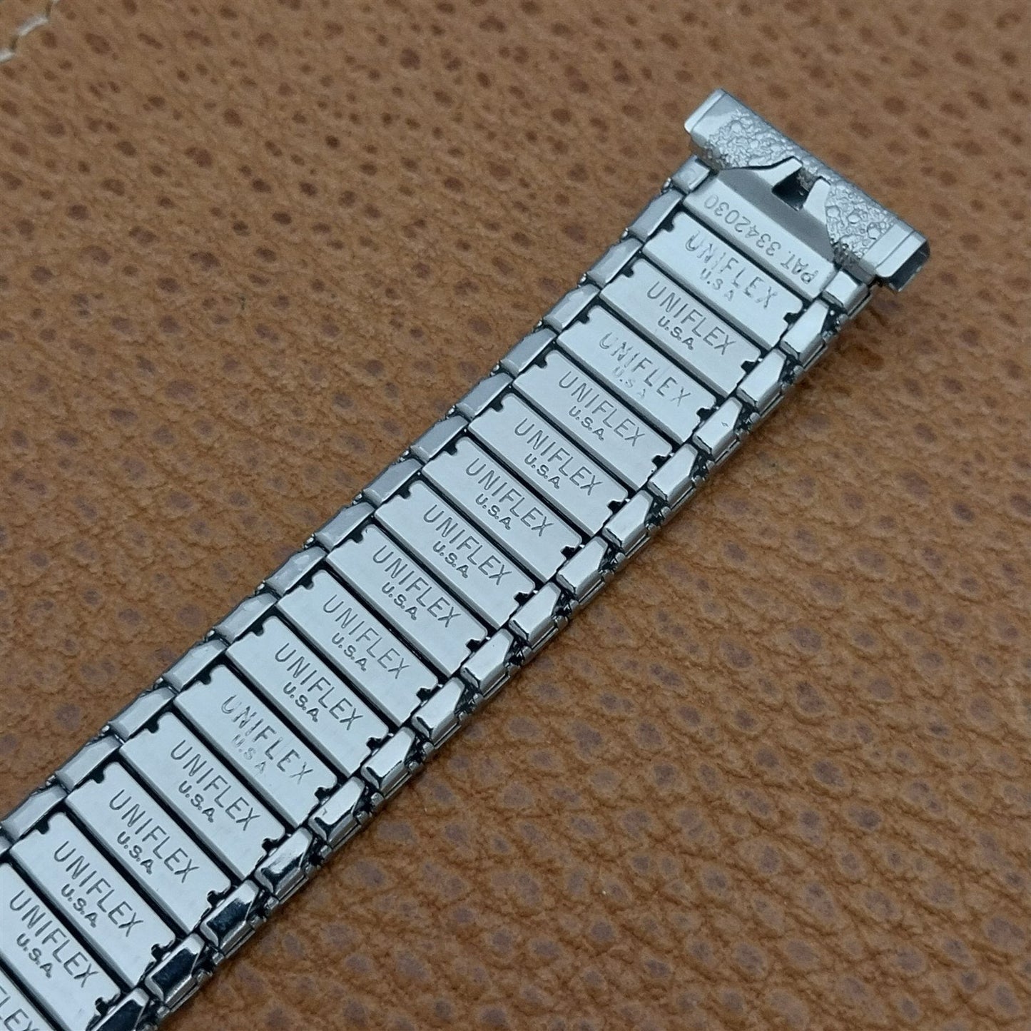 17.2mm Uniflex Stainless Steel & Black Expansion 1960s Vintage Watch Band