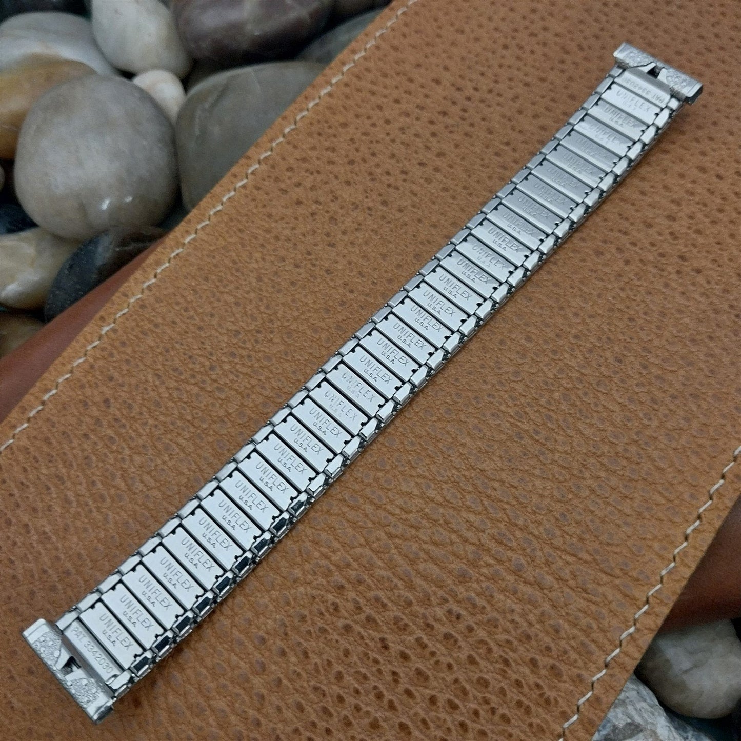 17.2mm Uniflex Stainless Steel & Black Expansion 1960s Vintage Watch Band