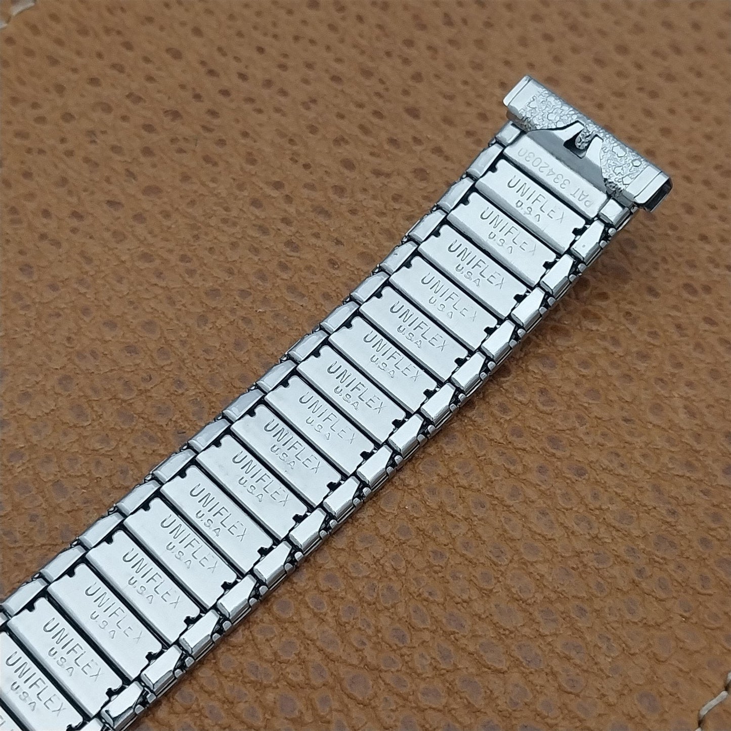 Vintage 17.2mm Uniflex Stainless Steel & Black Clasic Unused 1960s Watch Band