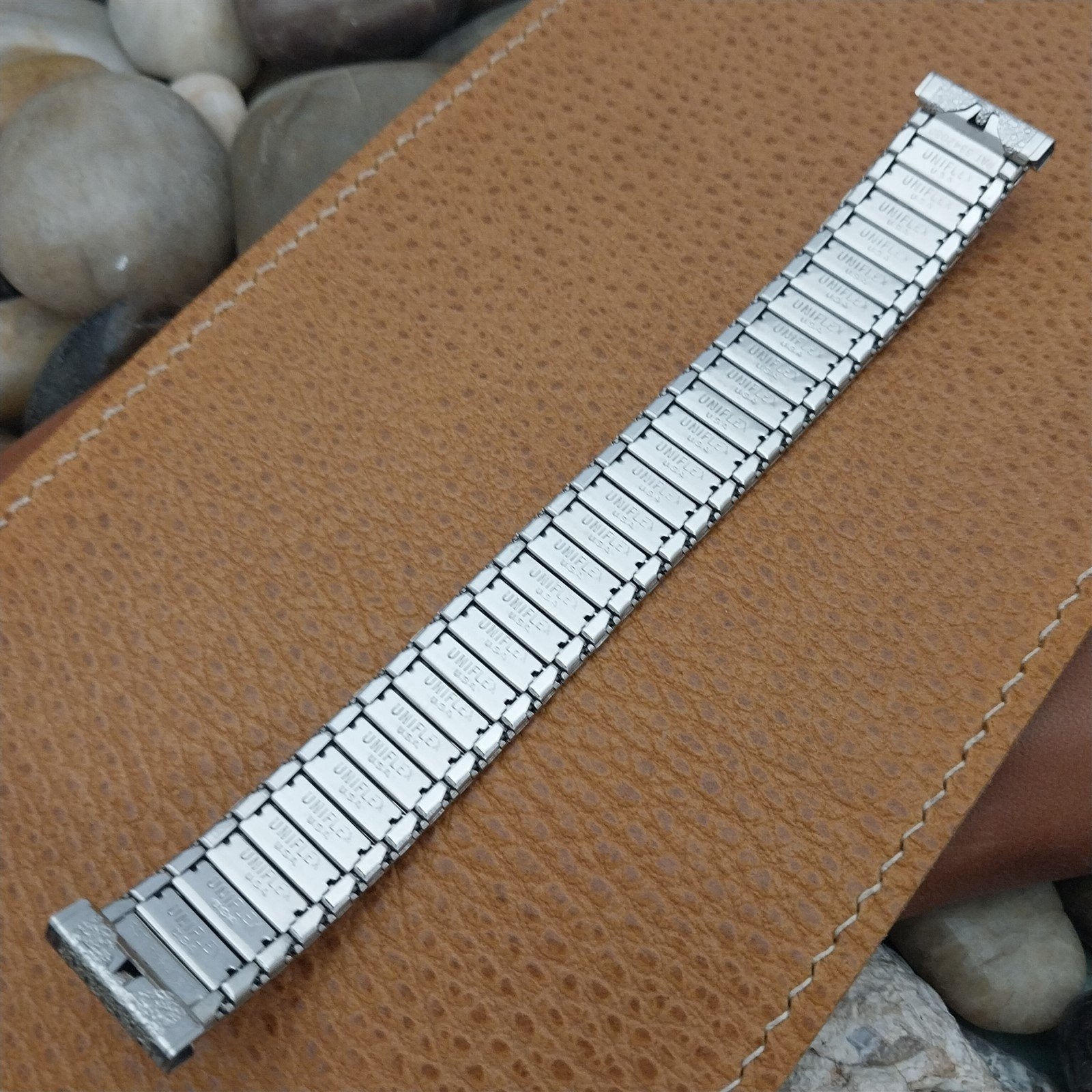 Vintage 17.2mm Uniflex Stainless Steel & Black Clasic Unused 1960s Watch Band