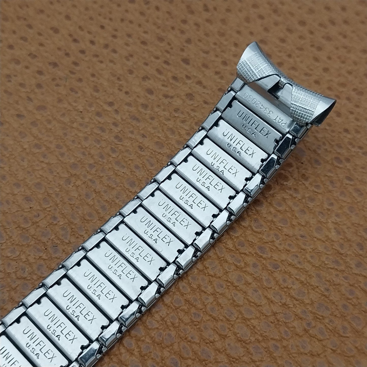 17.2mm Uniflex Stainless Steel & Blue Stripe nos 1960s Vintage Watch Band