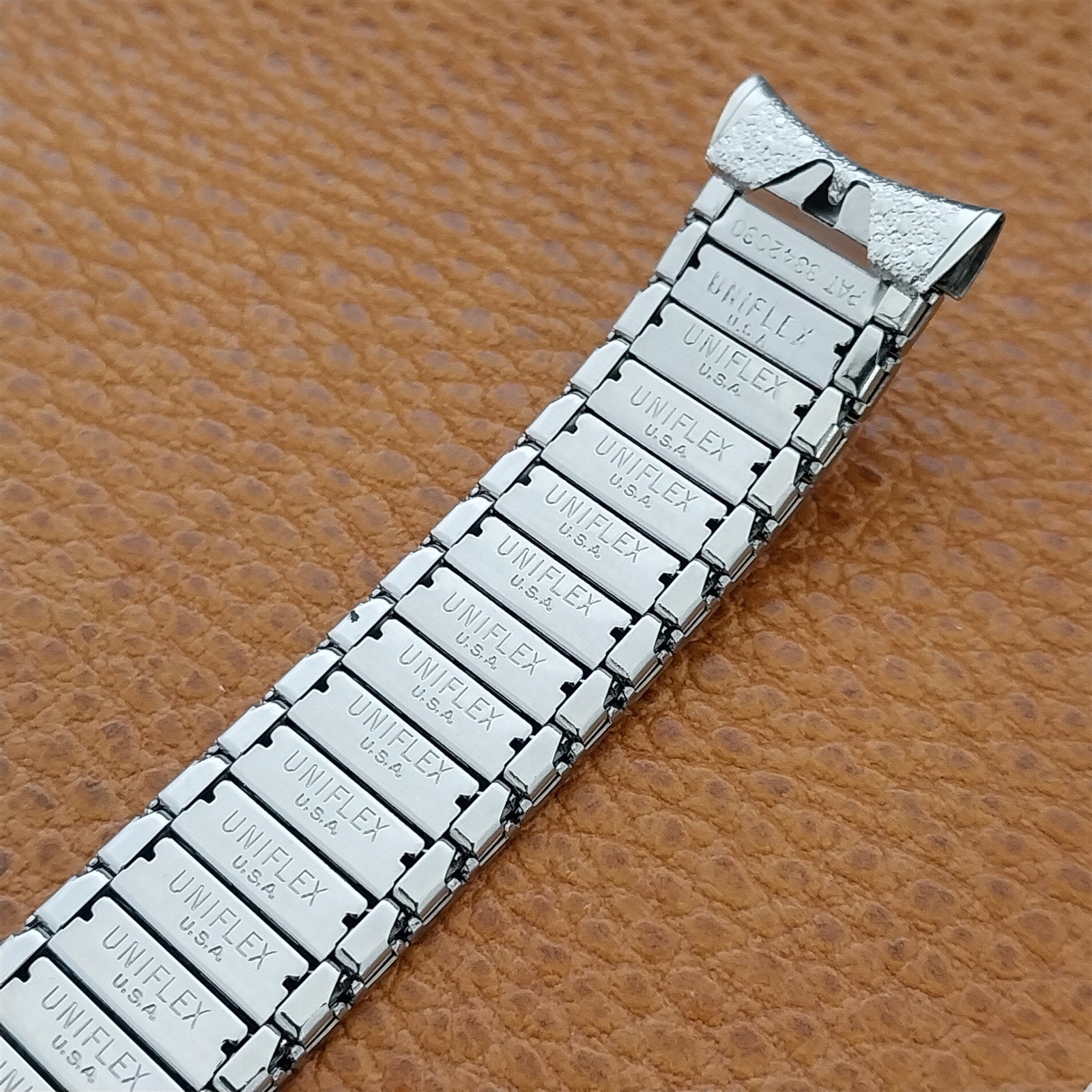 17mm Uniflex Stainless Steel & Black Enamel nos 1960s Vintage Watch Band