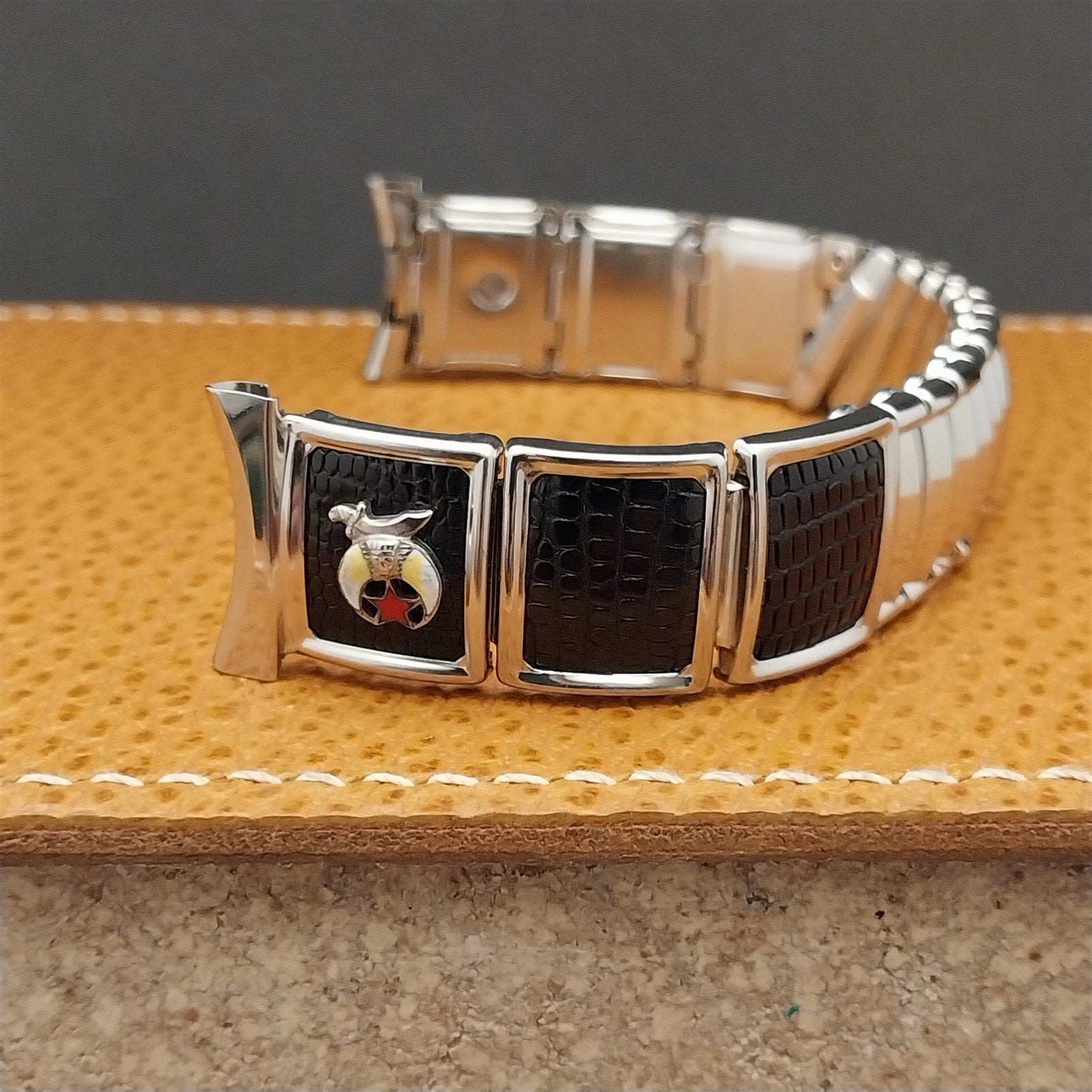 1950s Shriner Stainless Steel & Lizard JB Champion Mason Vintage Watch Band
