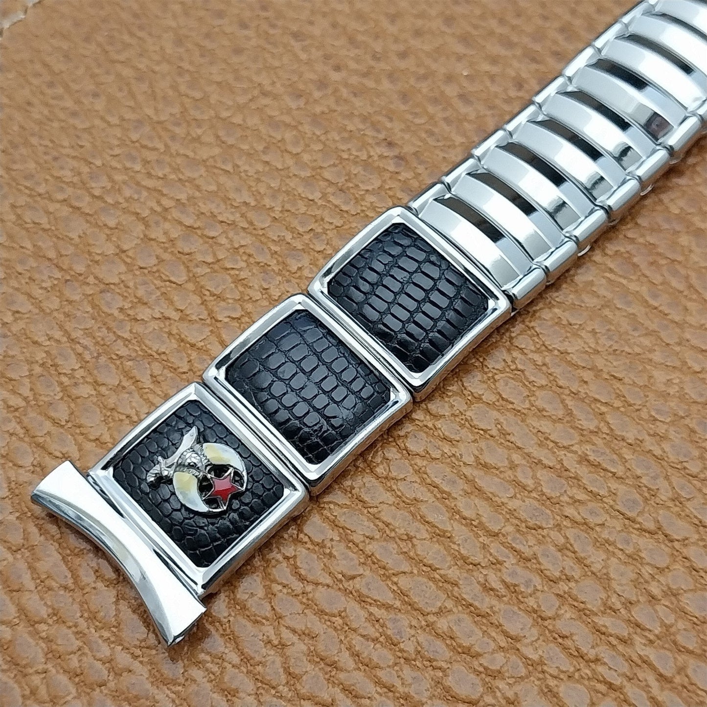 1950s Shriner Stainless Steel & Lizard JB Champion Mason Vintage Watch Band