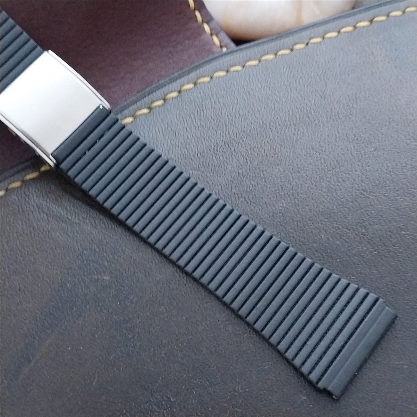 19mm LED LCD Speidel USA Black & Stainless Steel Unused 1970s Vintage Watch Band