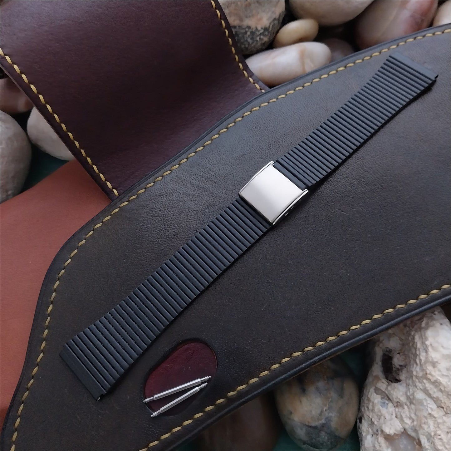 19mm LED LCD Speidel USA Black & Stainless Steel Unused 1970s Vintage Watch Band