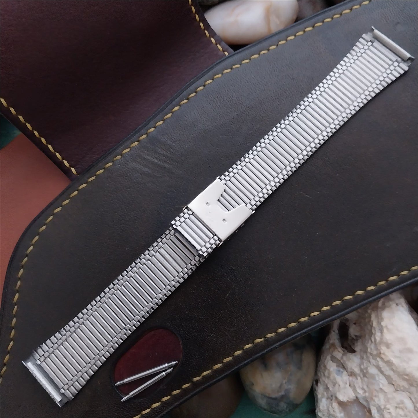 19mm LED LCD Speidel USA Black & Stainless Steel Unused 1970s Vintage Watch Band