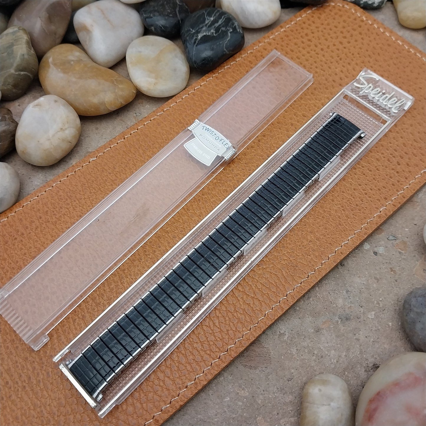 Vintage 19mm 18mm Stainless Steel & Black Romunda Speidel 1969 Unused Watch Band