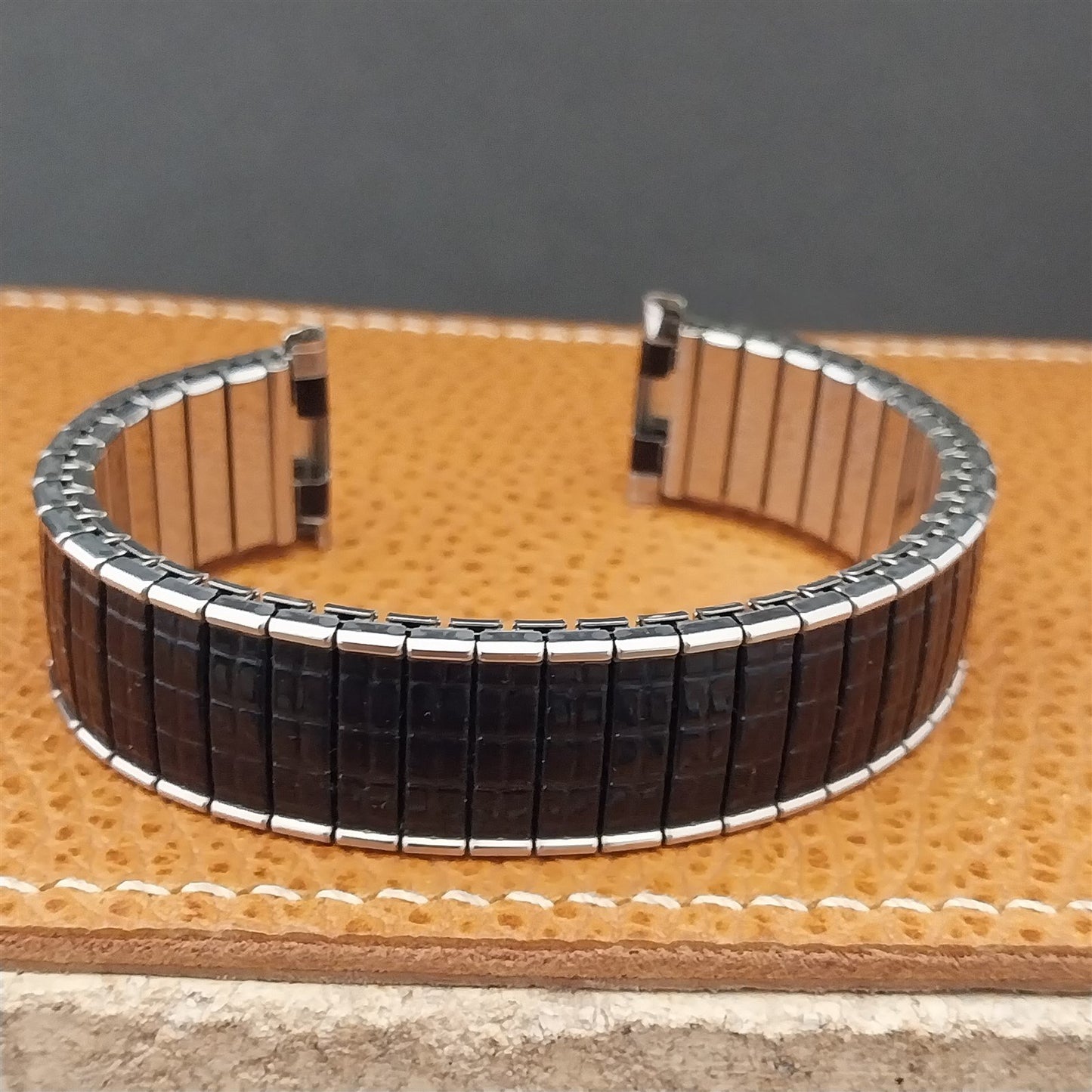 Vintage 19mm 18mm Stainless Steel & Black Romunda Speidel 1969 Unused Watch Band