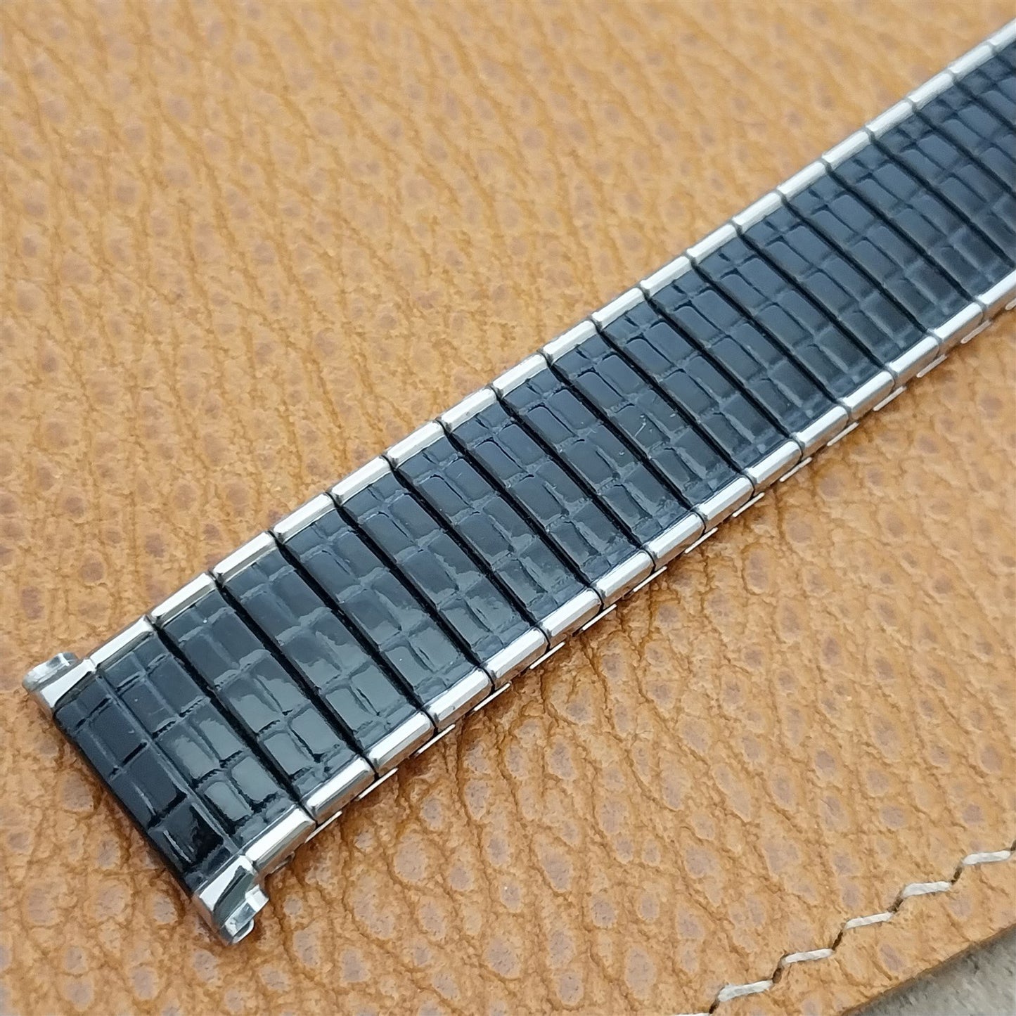 Vintage 19mm 18mm Stainless Steel & Black Romunda Speidel 1969 Unused Watch Band