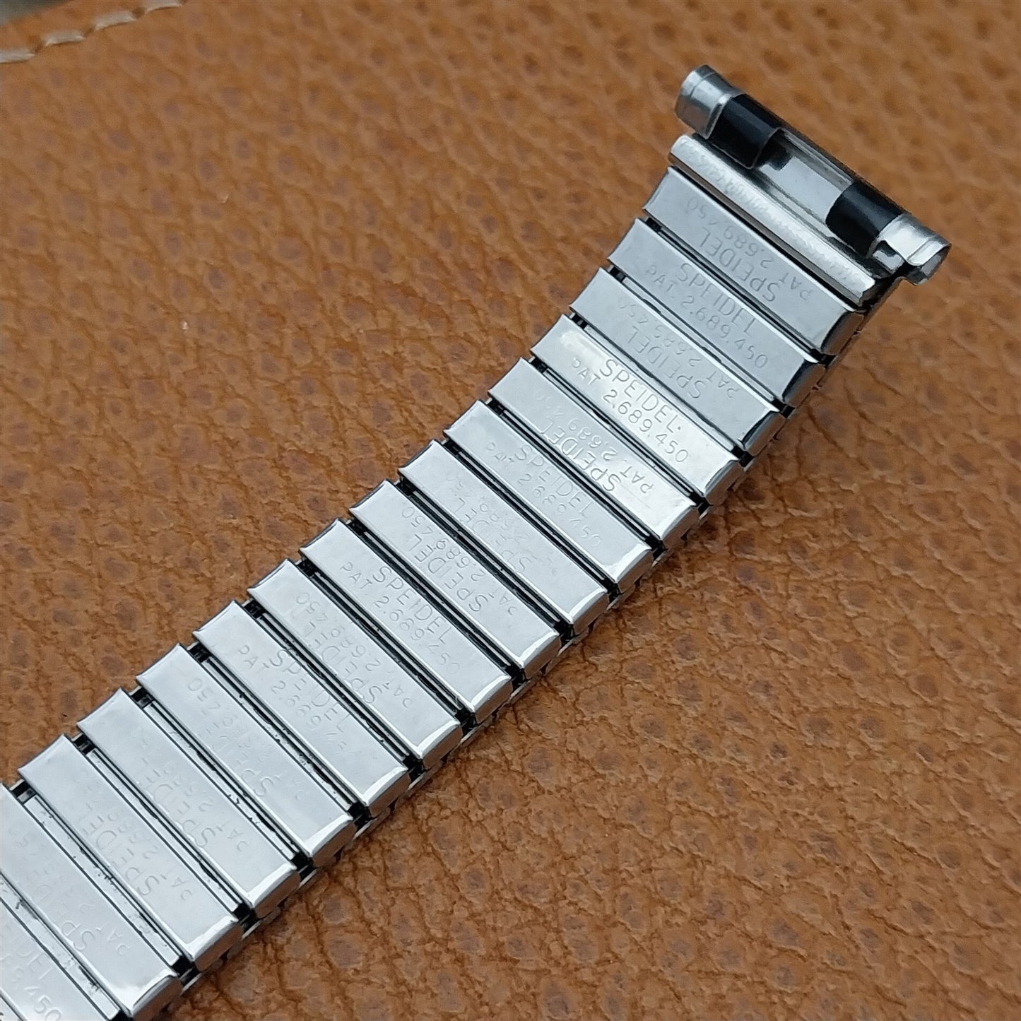 Vintage 19mm 18mm Stainless Steel & Black Romunda Speidel 1969 Unused Watch Band