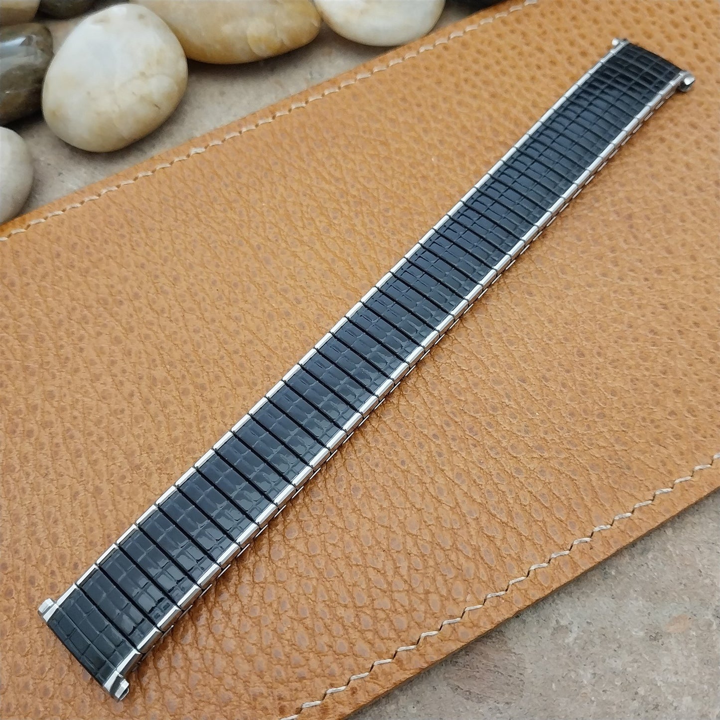 Vintage 19mm 18mm Stainless Steel & Black Romunda Speidel 1969 Unused Watch Band