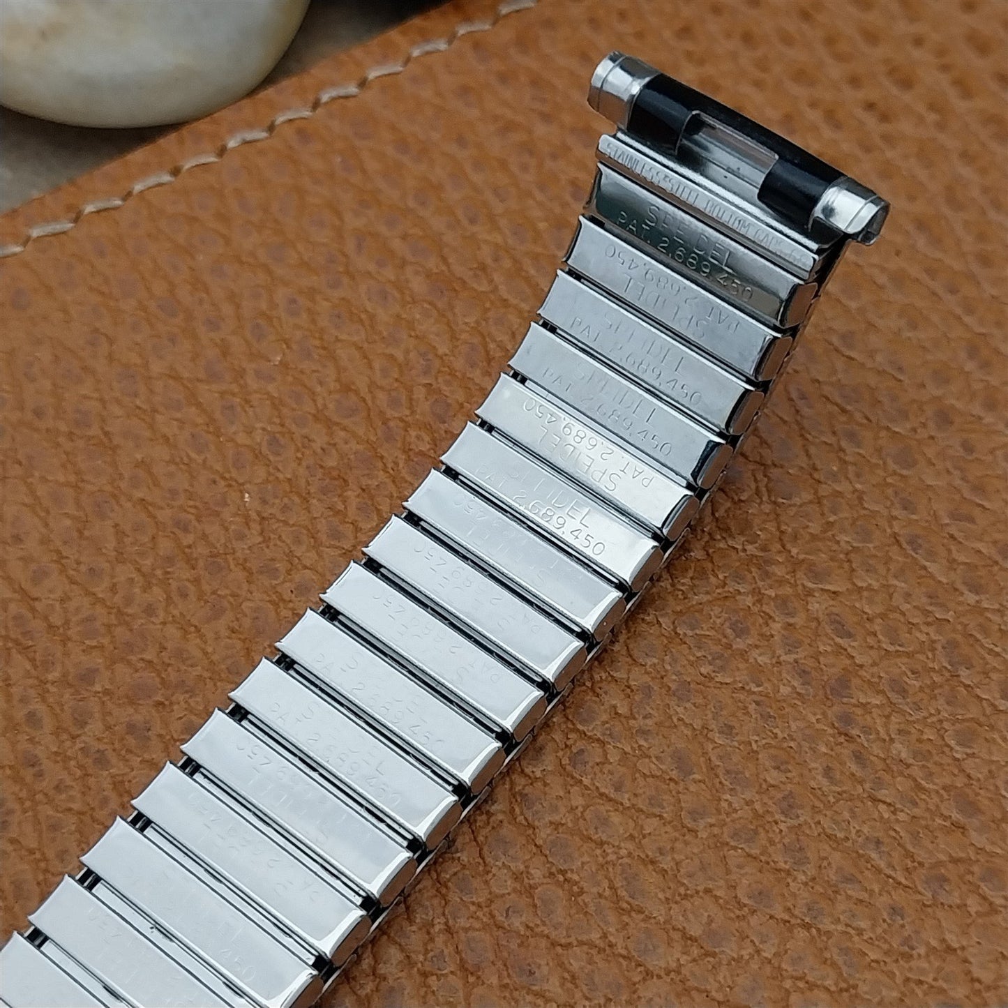 1968 Stainless Steel & Black Romunda Speidel USA Vintage Watch Band mib