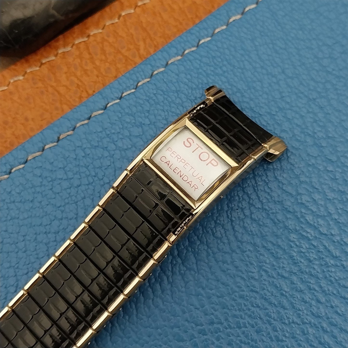 Speidel USA Romunda Perpetual Calendar Black & Gold 1970s Vintage Watch Band