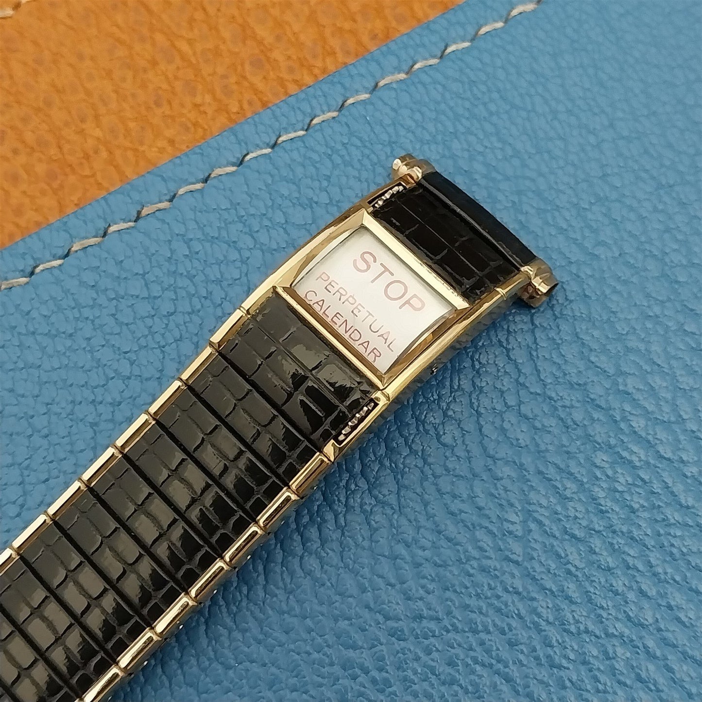 Vintage Speidel Romunda Perpetual Calendar Black & Gold 1970s Unused Watch Band