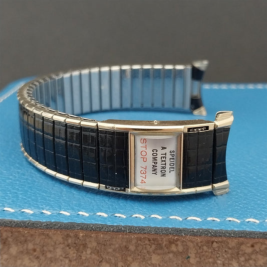 Speidel Black & Gold Romunda Calendar 19mm 18mm 17mm 1970s Vintage Watch Band