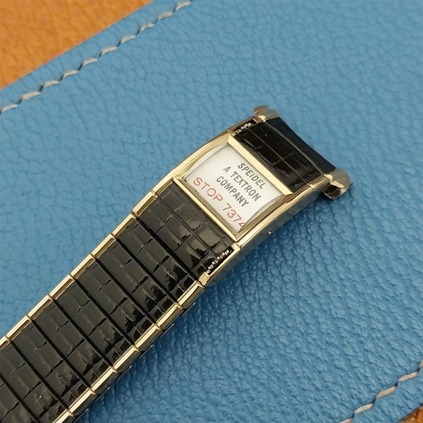 Speidel Black & Gold Romunda Calendar 19mm 18mm 17mm 1970s Vintage Watch Band