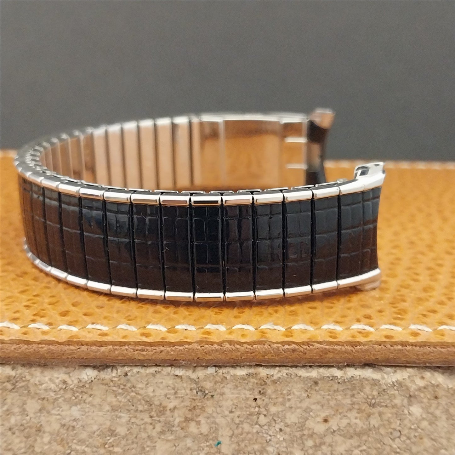 Vintage Speidel Romunda 1972/1973 Calendar Black & Stainless Steel Watch Band