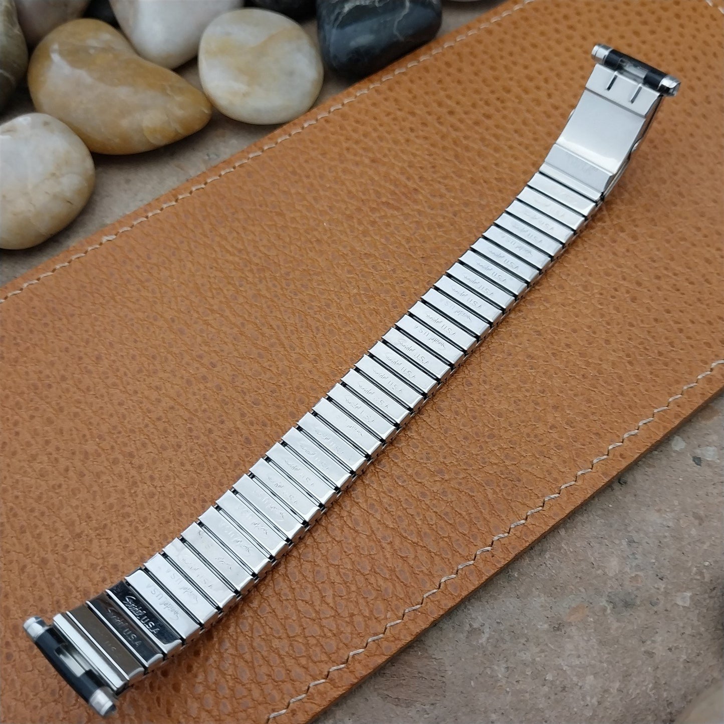 Long Speidel Romunda 1973/74 Calendar Black & Stainless Steel Vintage Watch Band