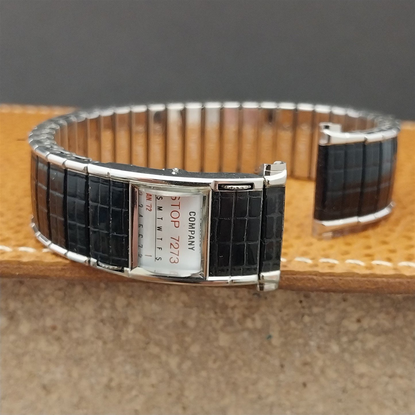 Long Speidel Romunda 72/73 Calendar Black & Stainless Steel Vintage Watch Band