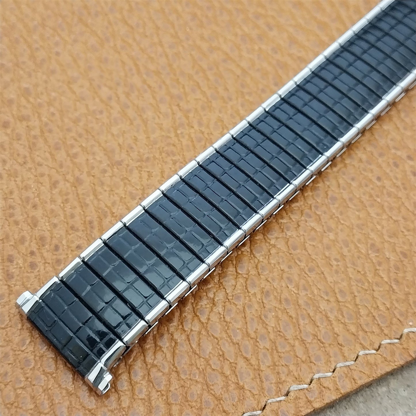 Long Speidel Romunda 72/73 Calendar Black & Stainless Steel Vintage Watch Band