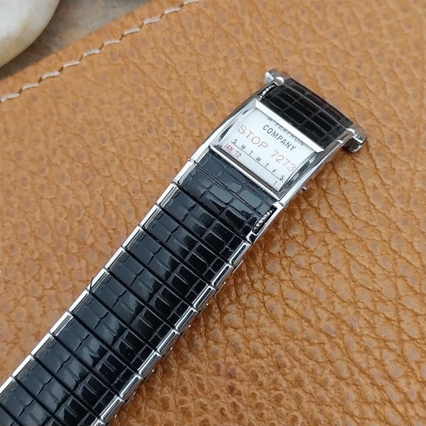 Long Speidel Romunda 72/73 Calendar Black & Stainless Steel Vintage Watch Band