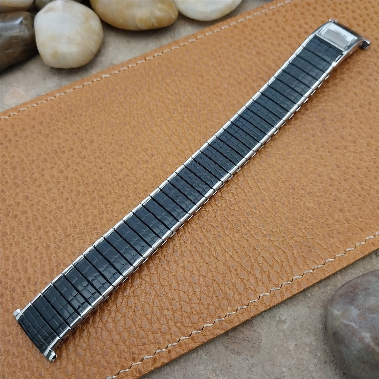 Long Speidel Romunda 72/73 Calendar Black & Stainless Steel Vintage Watch Band