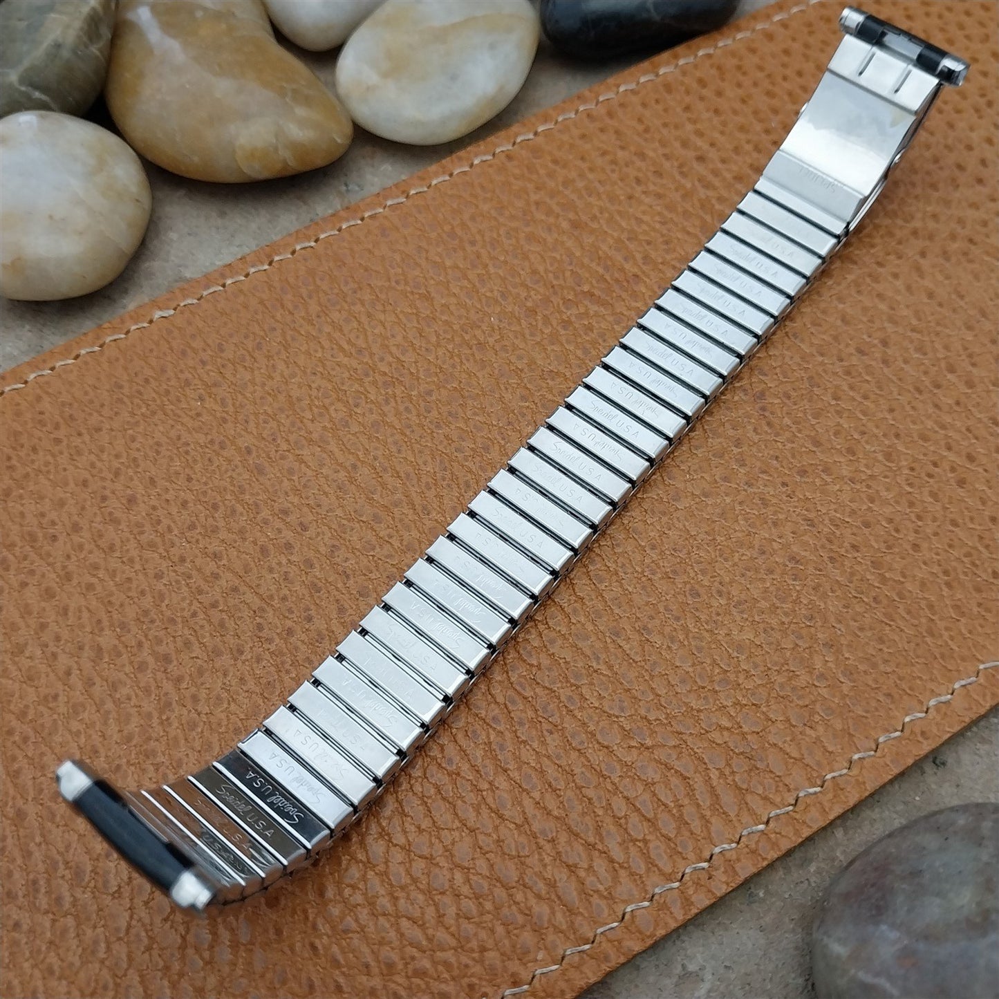 Long Speidel Romunda 72/73 Calendar Black & Stainless Steel Vintage Watch Band
