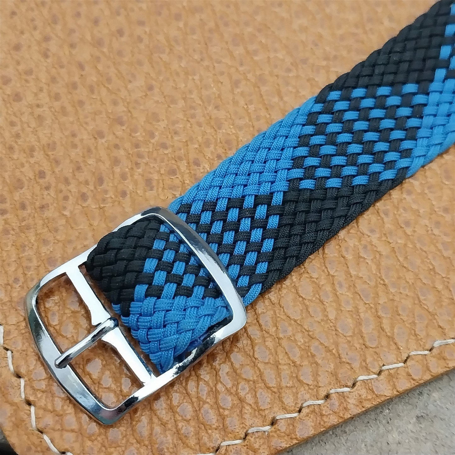 18mm Braided Perlon Black & Blue Classic Single Pass 1960s Vintage Watch Band