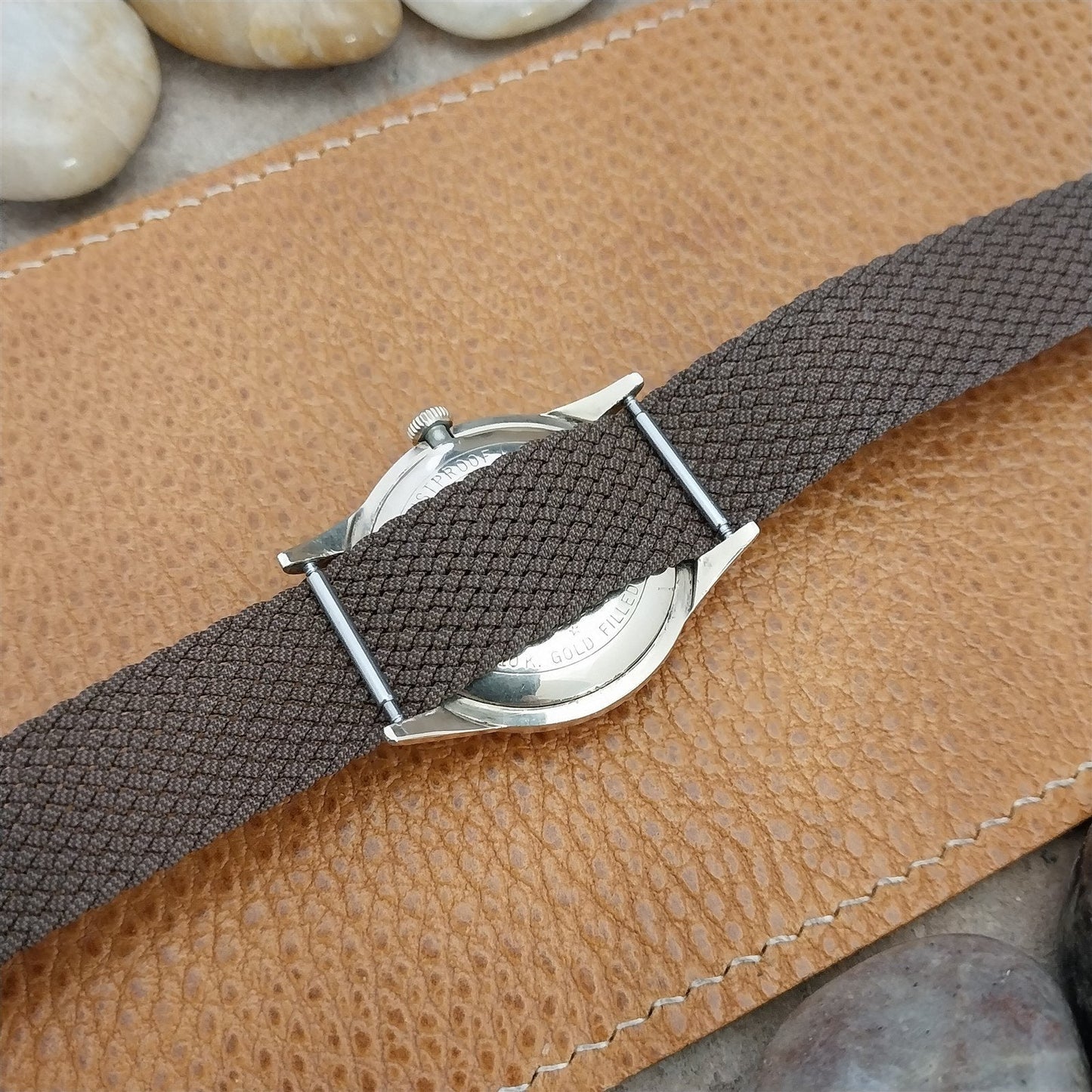 18mm Perlon Mesh Brown Vintage German Classic Single Pass 1960s nos Watch Band