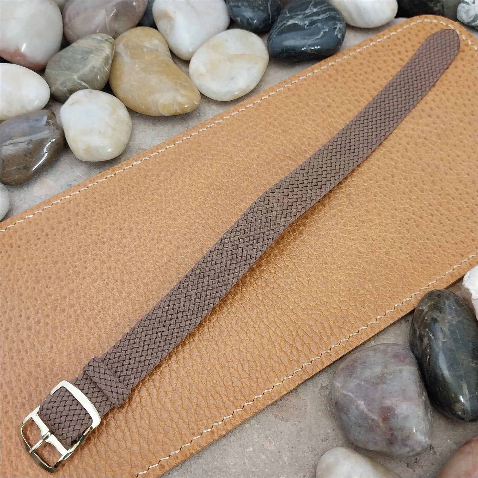 Vintage 16mm Brown Braided Perlon Unused 1960s Classic Single Pass Watch Band