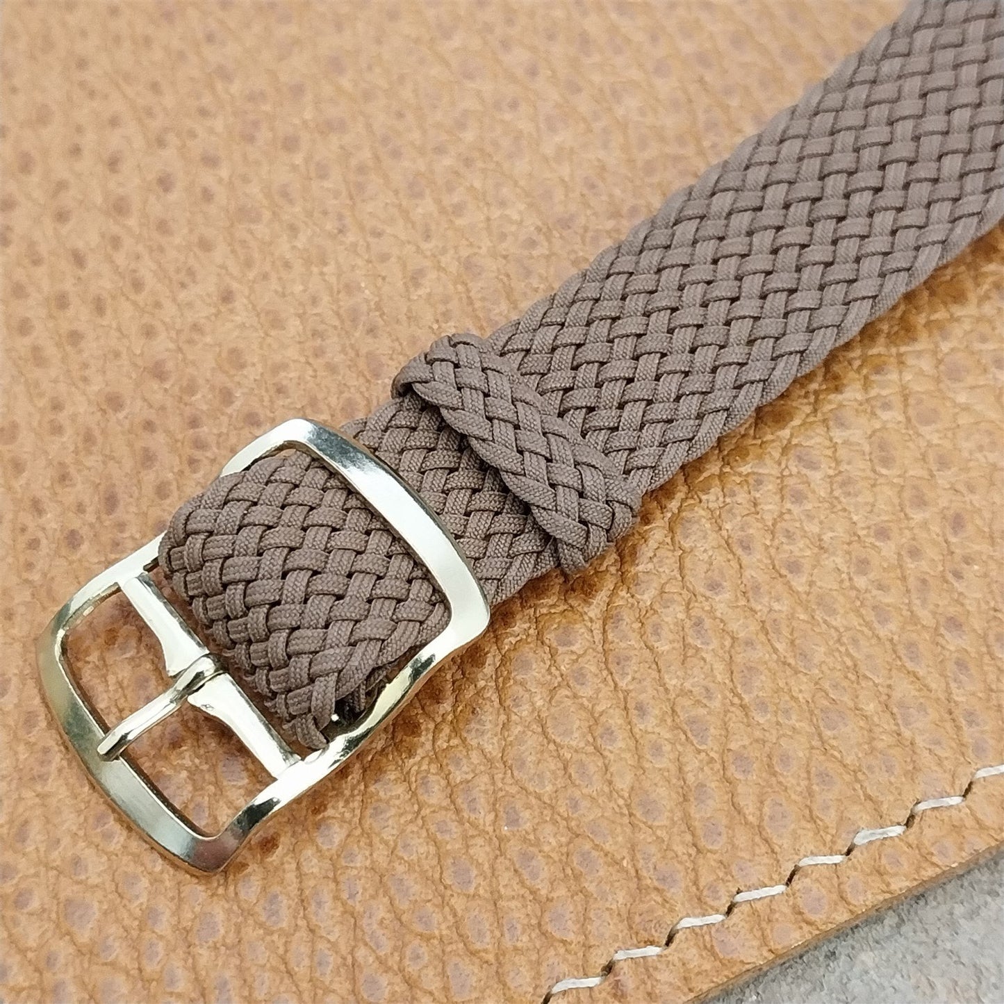Vintage 16mm Brown Braided Perlon Unused 1960s Classic Single Pass Watch Band