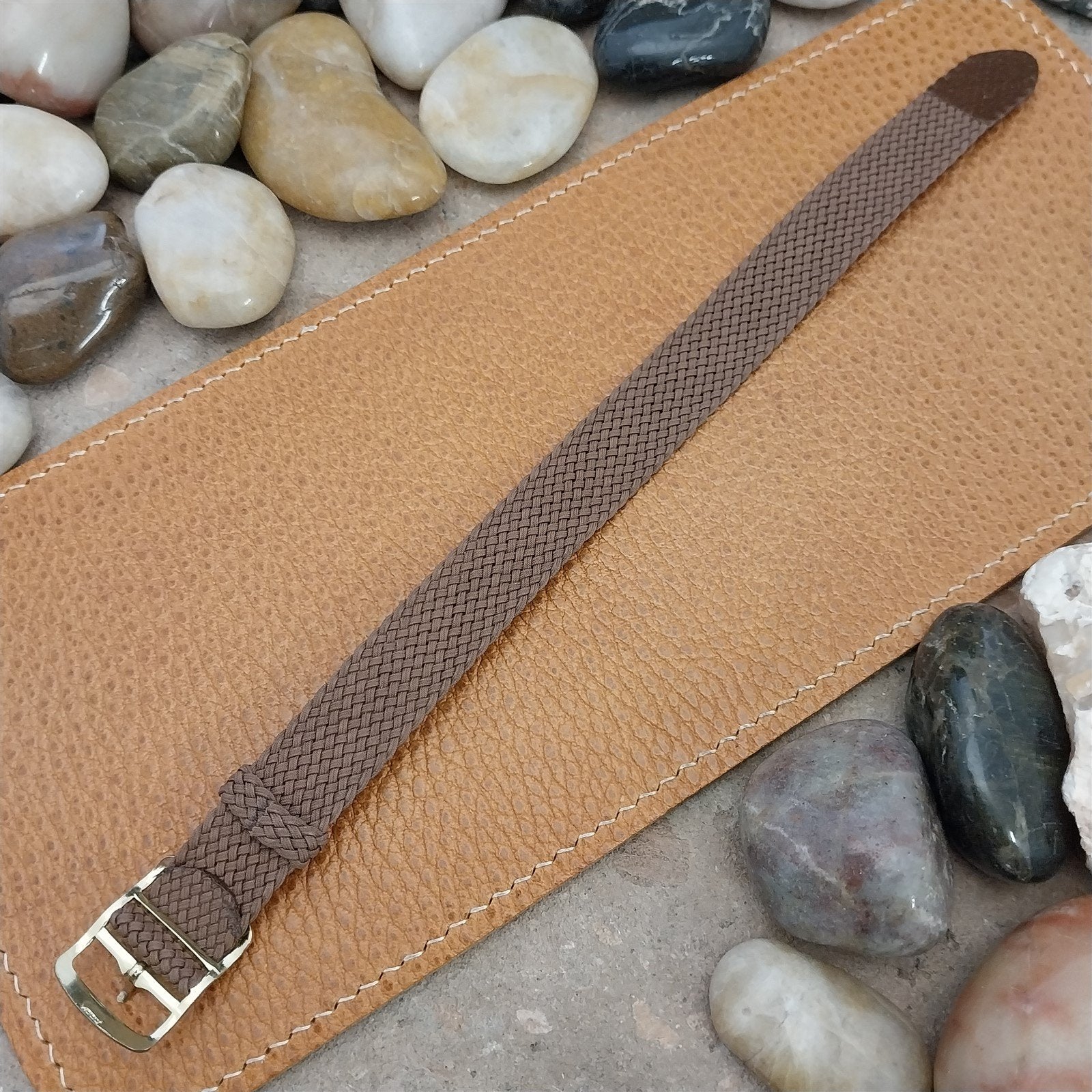 Vintage 16mm Brown Braided Perlon Unused 1960s Classic Single Pass Watch Band