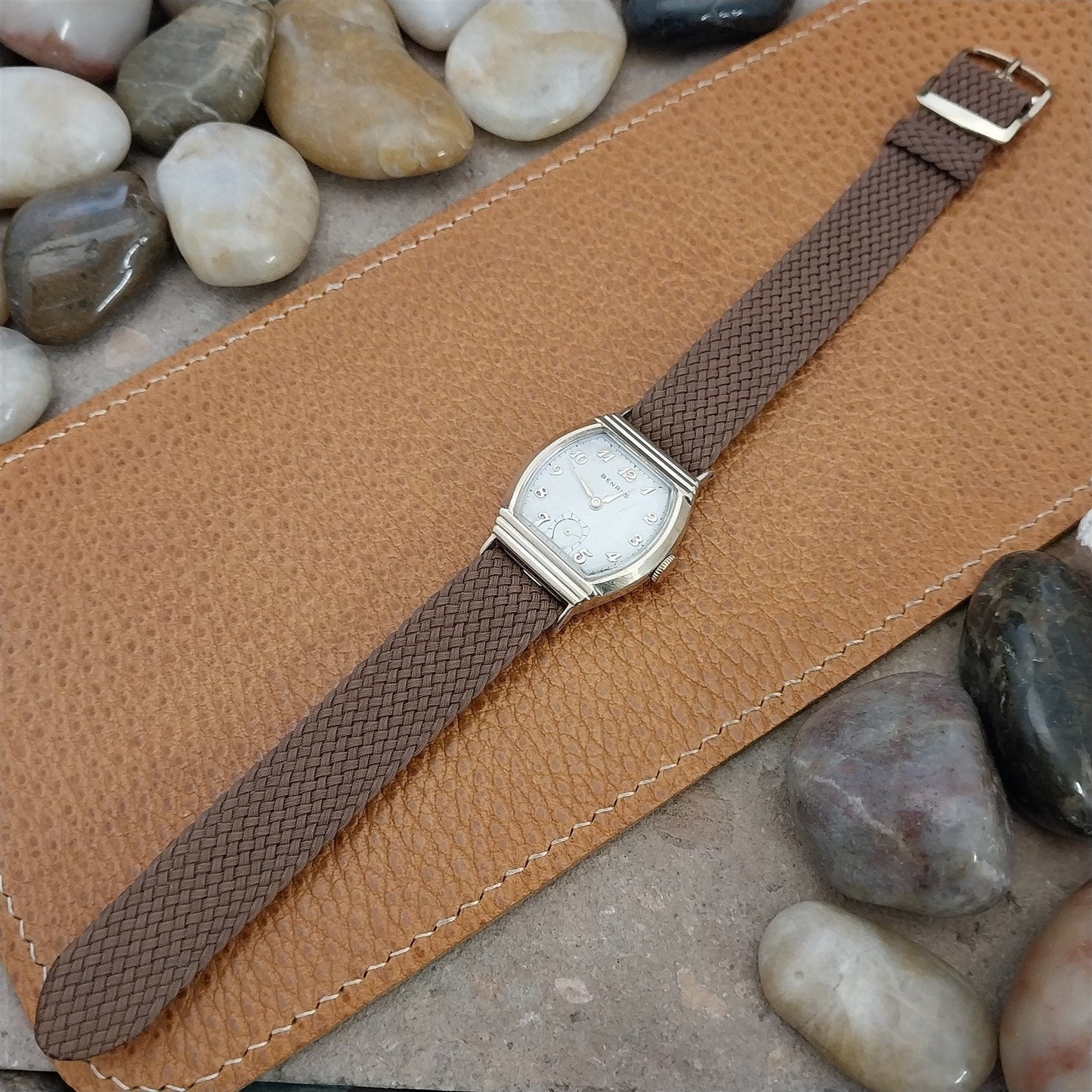 Vintage 16mm Brown Braided Perlon Unused 1960s Classic Single Pass Watch Band